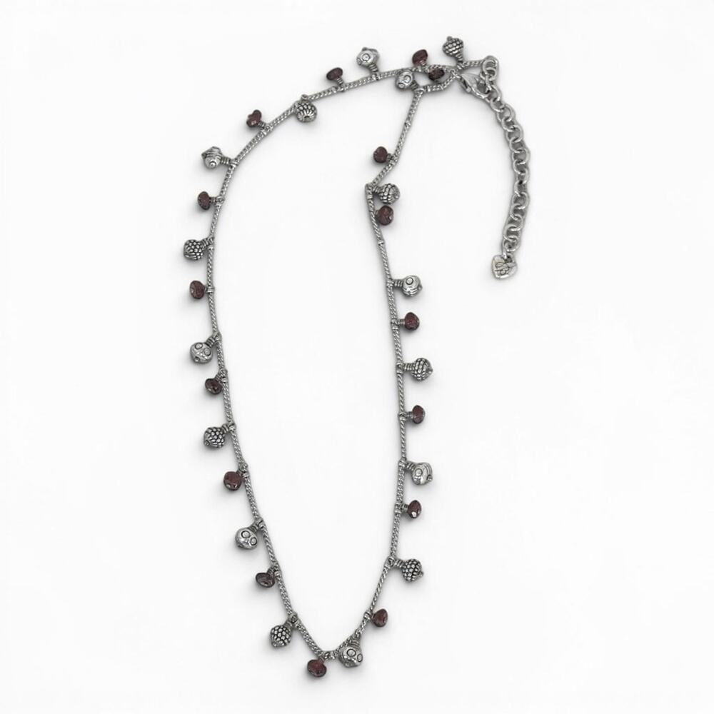 Brighton Play Of Light Garnet Beaded Necklace Silver Plated Retired 16-18 Inch